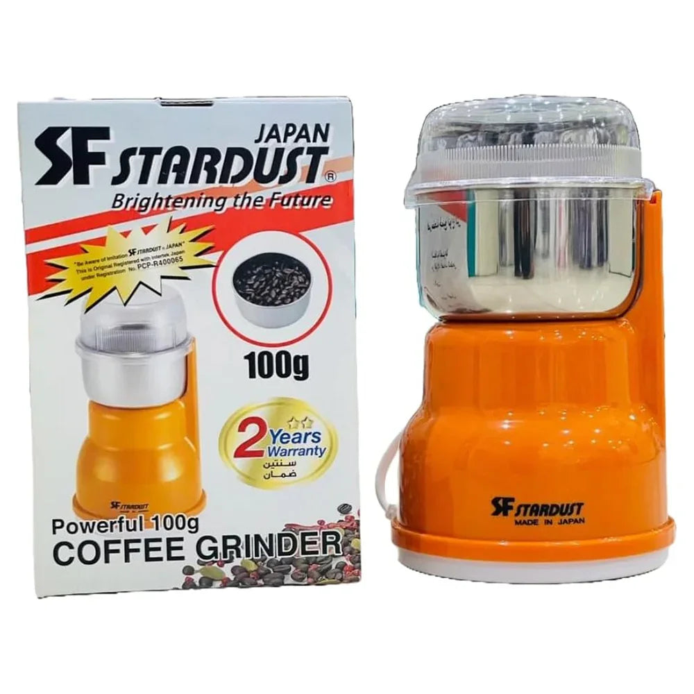 Stardust Japan Coffee Grinder 100gm 200W - Orange - Tashqila Stardust Japan Coffee Grinder 100gm 200W - Orange - Tashqila